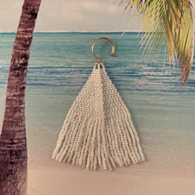 White Beaded Tassel Fringe Beach Wedding Earrings