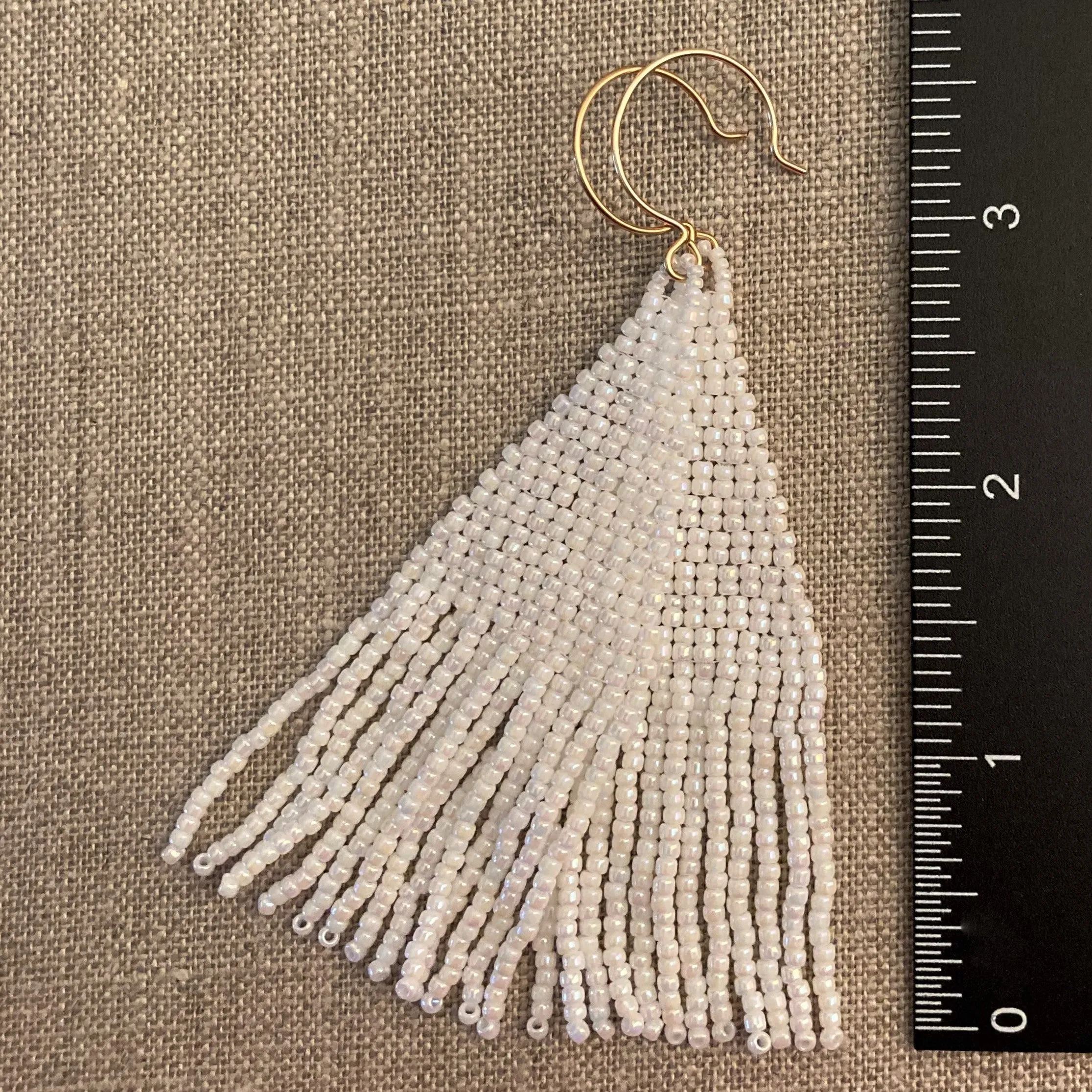 White Beaded Tassel Fringe Beach Wedding Earrings