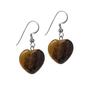 Women's Gemstone Earring, Handmade Heart Shape Tiger's Eye Sterling Silver Drop Earrings