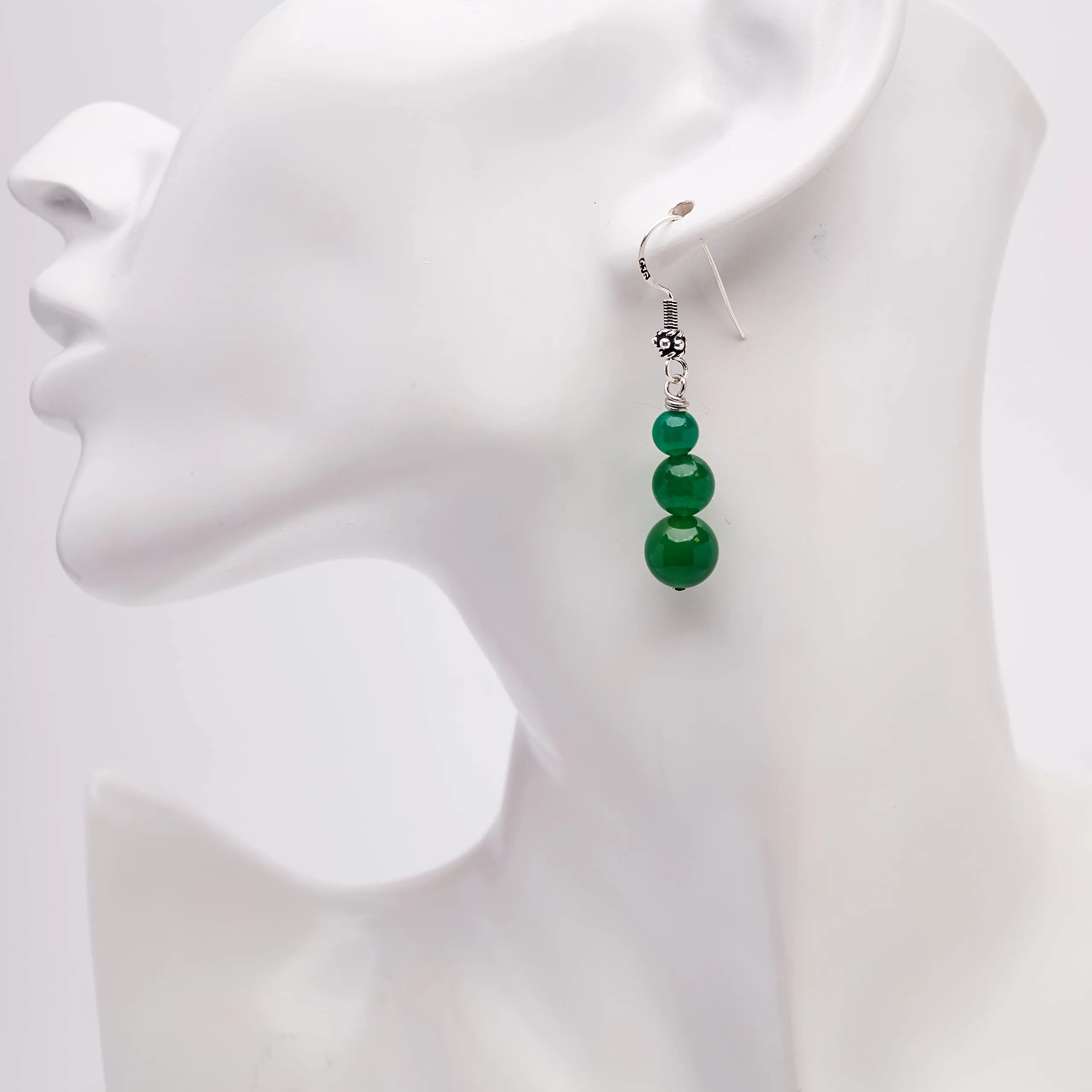 Women's Green Agate Gesmtone Earrings - Handmade Gemstone Beaded and Sterling Silver Dangle Drop Earrings