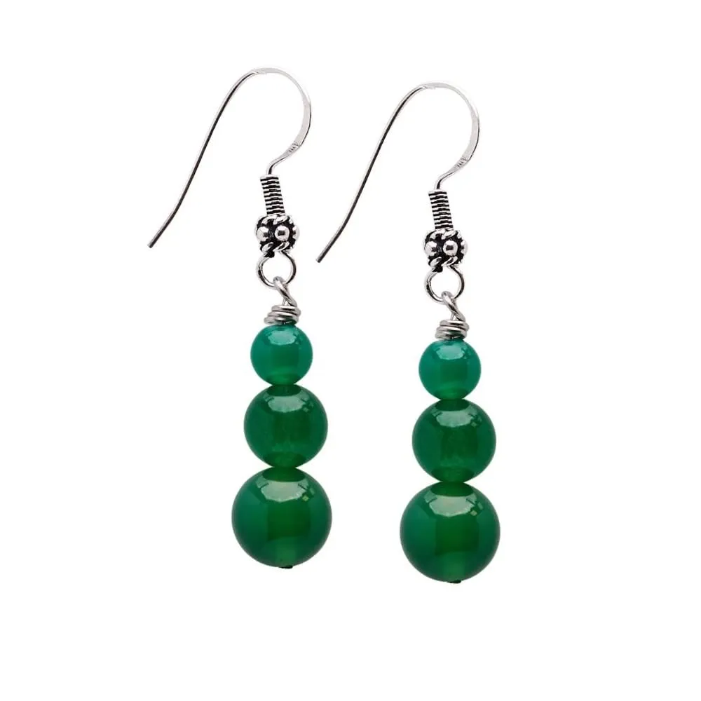 Women's Green Agate Gesmtone Earrings - Handmade Gemstone Beaded and Sterling Silver Dangle Drop Earrings