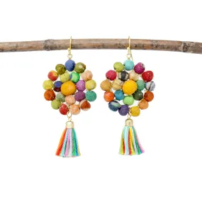 Worldfinds Kantha Tassel Disc Earrings