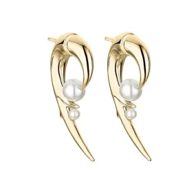 Yellow Gold Hooked Pearl Earrings